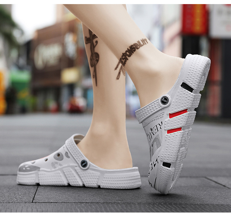 Hole shoes summer outerwear, anti slip hollow camouflage dual-purpose bag head large size slippers men's beach sandals_voghion.com