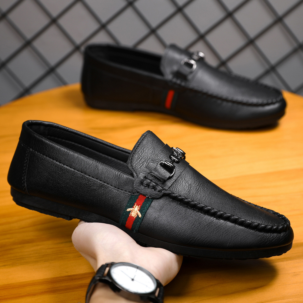 男士休閒皮鞋男英倫百搭懶人一腳蹬春季男鞋2023年新款豆豆鞋夏季