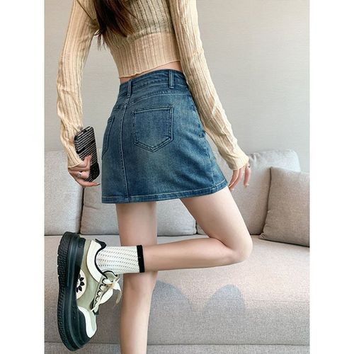 High-end Petite High-Waisted Denim Short Skirt 2025 Elastic Outerwear Distressed Retro Sleeveless Dress Trendy Women
