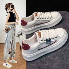 Leather Shell Toe Board Shoes for Women 2023 Autumn New Thick Sole Color-Matched Student Casual Sports Versatile White Shoes