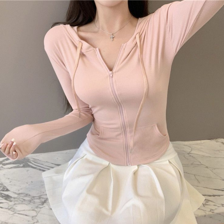 Spring and Summer Breathable Long-Sleeved Hooded Sun Protection Clothing Cardigan Jacket Slim Slim Thin Sports Top Yoga Clothing for Women Trendy