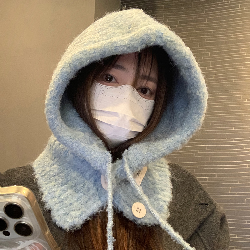 블루 발라 클라 바 모자 여성의 가을과 겨울 모자 스카프 원피스 울 블렌드 니트 따뜻한 귀 보호 캡