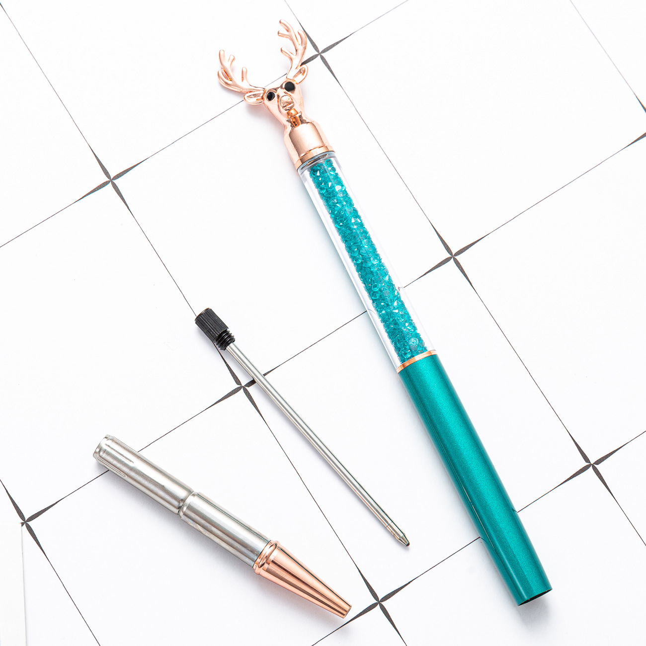 Cabeza de ciervo pluma de cristal en stock venta al por mayor ins Internet celebridad forma de reno rhinestone bolígrafo pluma imprimible logo regalo pluma