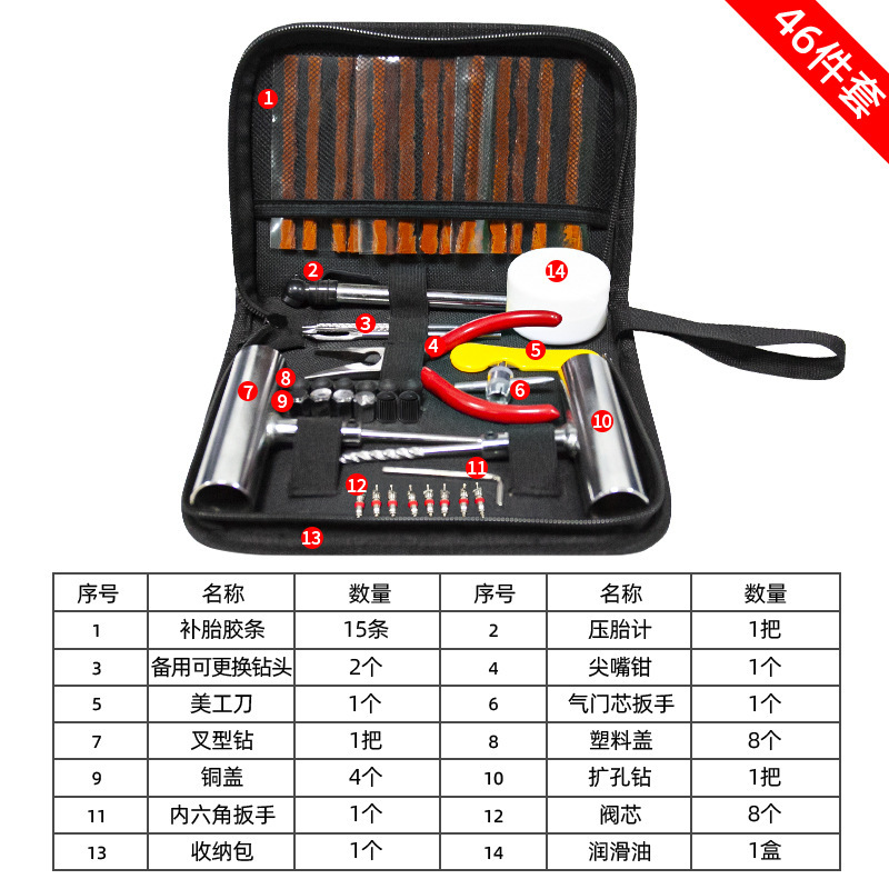 Qìchē – Repair kit tool kit, emergency - 46-piece-set-metal-handle