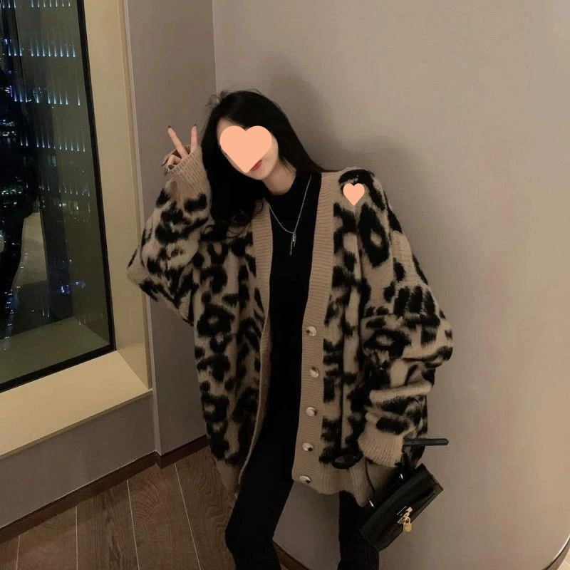 Spring knitted autumn jacket for mother, oversize