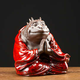 创意紫砂金蟾摆件招财蟾蜍手工家居客厅玄关茶桌办公室摆设工艺品