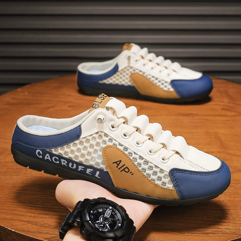 Мужская обувь Летняя дышащая сетка повседневные тапочки анти-вонючая сетчатая обувь ленивый один педаль мягкое дно полубуксировка мужская обувь приливная обувь