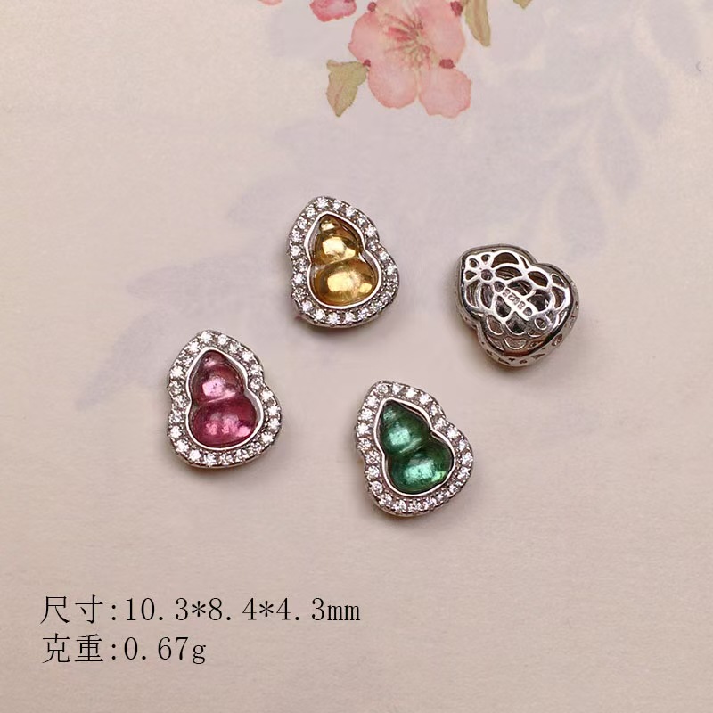 Natural tourmaline diamond-encrusted gourd s925 silver-plated through-hole accessories bracelet string decoration diy handmade spacer beads semi-finished products