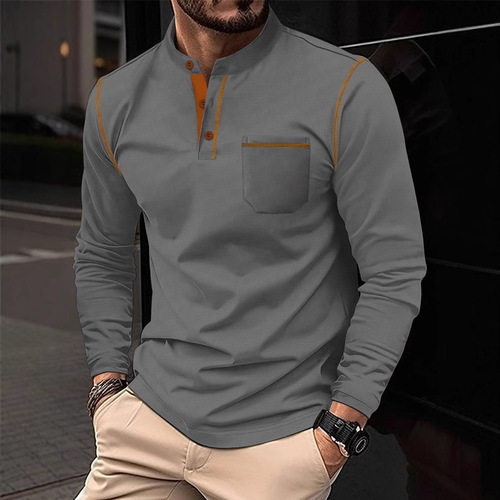 2025 Fashion Casual Small Check Sports Solid Color Five-Button Long Sleeve