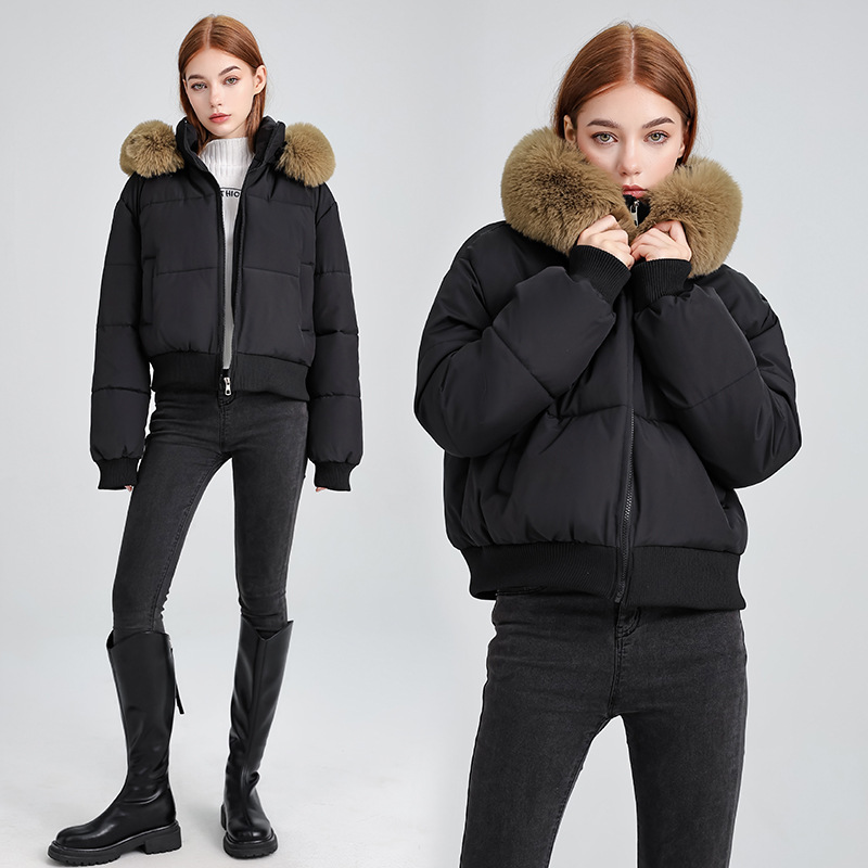 Comercio exterior diseño de algodón con cuello encapuchado mujer invierno 2025 nuevo grueso calentamiento corto chaqueta de pan image 4