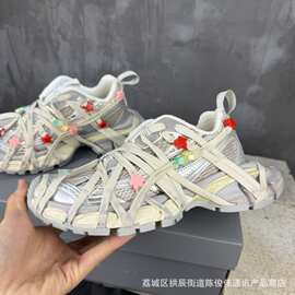BL家正确字母26新款做旧脏脏老爹鞋彩扣交叉绑带厚底男女运动休闲