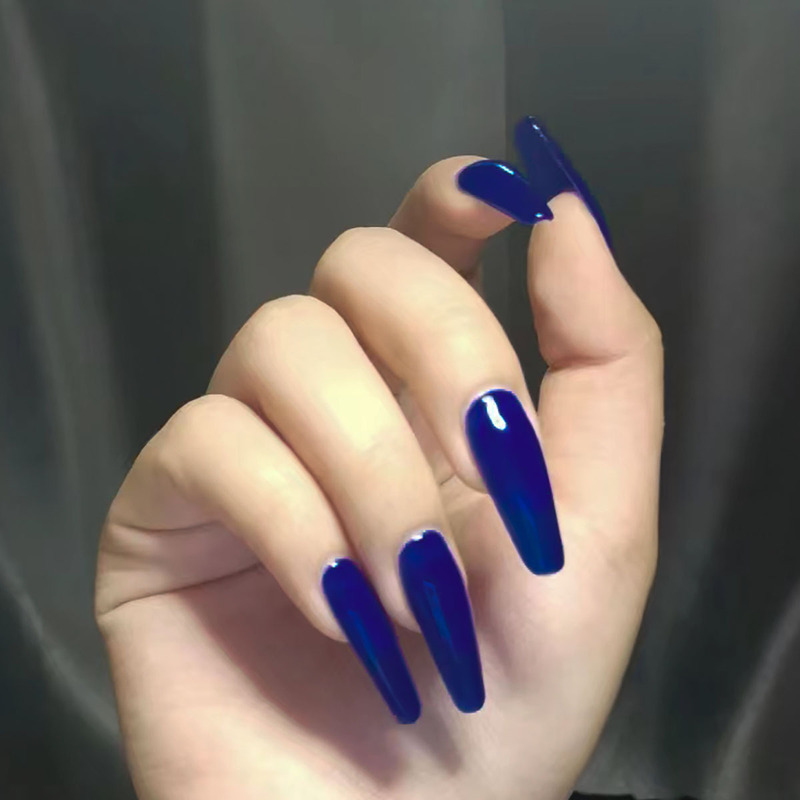 -Fashionable Wearable Manicure Casual Foreign Trade Sapphire Blue Manicure Patch Removable Nails Whitening Finished Product Wholesale