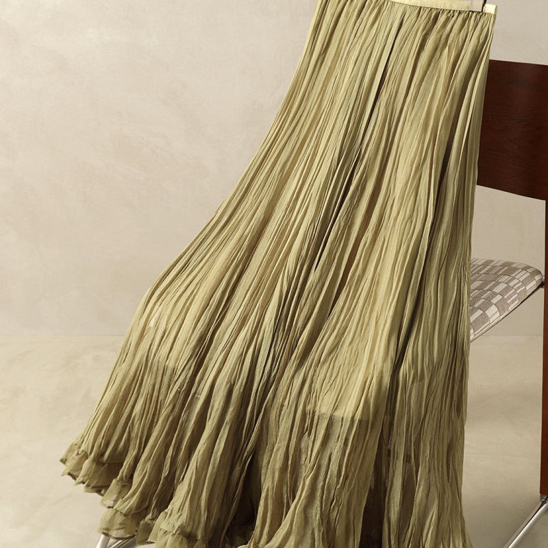 Gentle and Intellectual Pleated Skirt for Women, High-Waisted, Slimming A-Line, Large Hem, Ruffled Mid-Length Pleated Skirt Gentle and Intellectual Pleated Skirt for Women, High-Waisted, Slimming A-Line, Large Hem, Ruffled Mid-Length Pleated Skirt