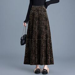 金丝绒豹纹复古半身裙秋冬2025松紧新款高腰丝绒显瘦气质蛋糕长裙