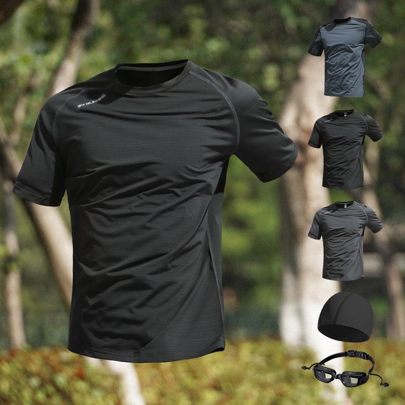 Swimsuit Men's Top Swimming Short-Sleeved Suit Quick-Drying Clothing for Adults and Teenagers Single-Piece Half-Sleeved Large Size Water Park