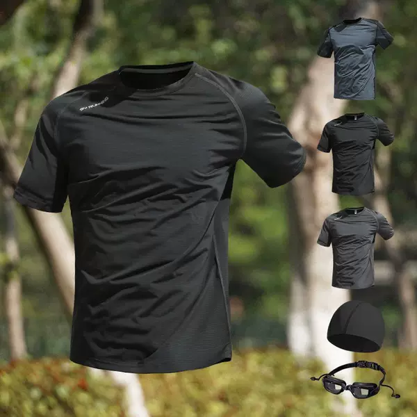 Swimsuit Men's Top Swimming Short-Sleeved Suit Quick-Drying Clothing for Adults and Teenagers Single-Piece Half-Sleeved Large Size Water Park