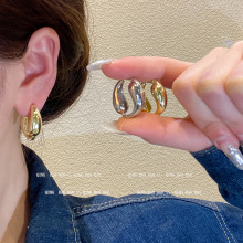 法式复古时髦高级感耳环冷淡风极简水滴金属圆圈耳扣耳耳环百搭