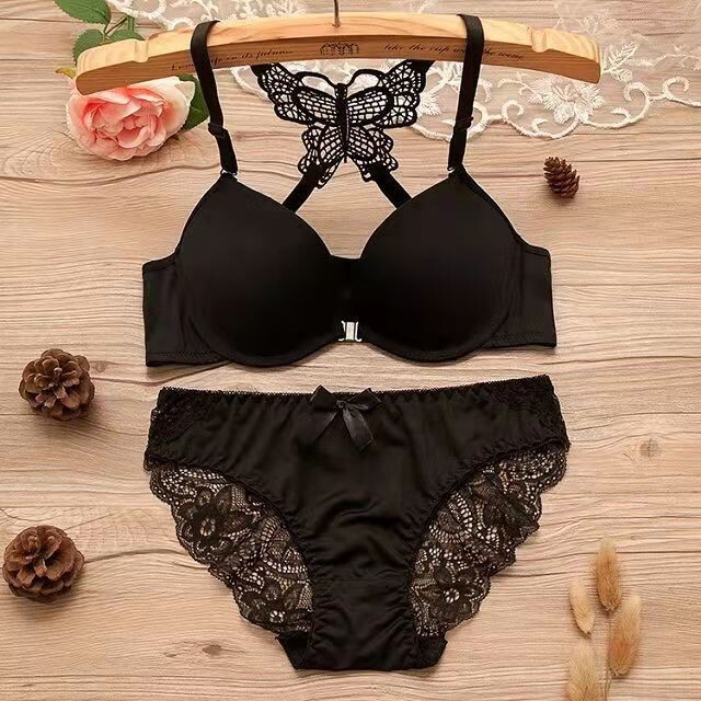 Cross-Border Foreign Trade Front-Clasp Underwire Medium-Thick Butterfly Back Bra Set with Detachable Double Shoulder Straps Traditional Style Bra Cross-Border Foreign Trade Front-Clasp Underwire Medium-Thick Butterfly Back Bra Set with Detachable Double Shoulder Straps Traditional Style Bra