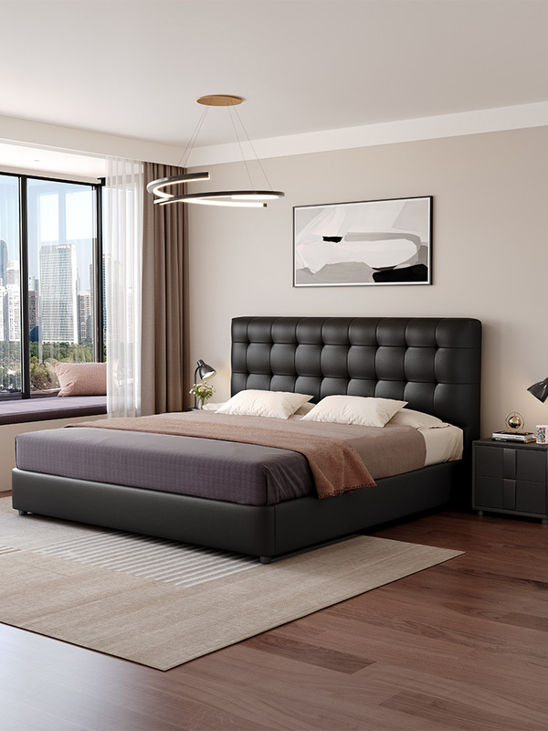 Leather Bed Waffle Bed. 1.8m Double Bed Master Bedroom Classy Atmospheric Solid Wood Bed 2025 New Style Leather Bed Waffle Bed. 1.8m Double Bed Master Bedroom Classy Atmospheric Solid Wood Bed 2025 New Style