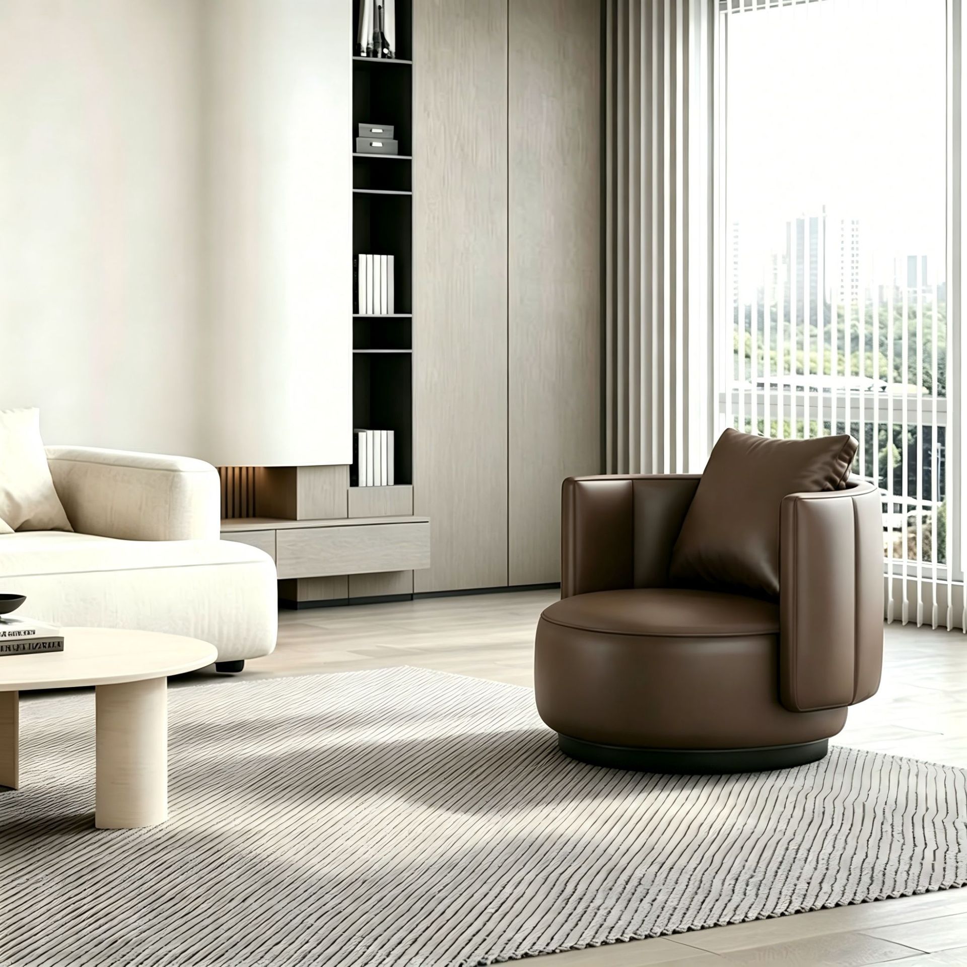 Sofá de lujo ligero para una sola persona, bar, hotel de alojamiento residencial, habitación de huéspedes, sofá perezoso, combinación de mesa redonda giratoria image 5