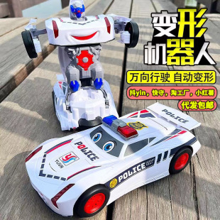 Free shipping electric universal deformation police car colorful police light music automatic deformation robot children's toy car wholesale