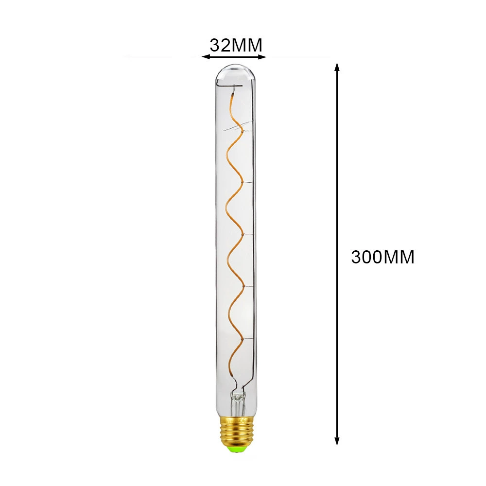 Soft filament T32*300 gold transparent single spiral dimmable E27 screw port personalized decoration home LED bulb