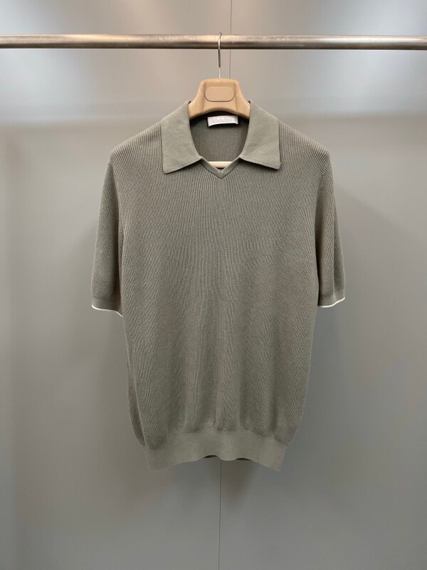 Bc Men's Old Money Style Cotton English Ribbed Knit Texture Shirt-Style Collar V-Neck Lightweight Polo Shirt
