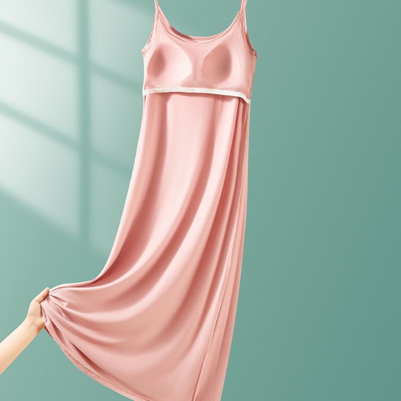 胸パッド付きモーダルナイトガウン、サスペンダースカート、女性用夏用ゆったり薄手ホームスカート、ミドル丈パジャマ、ボトムスカート、ペチコート|undefined