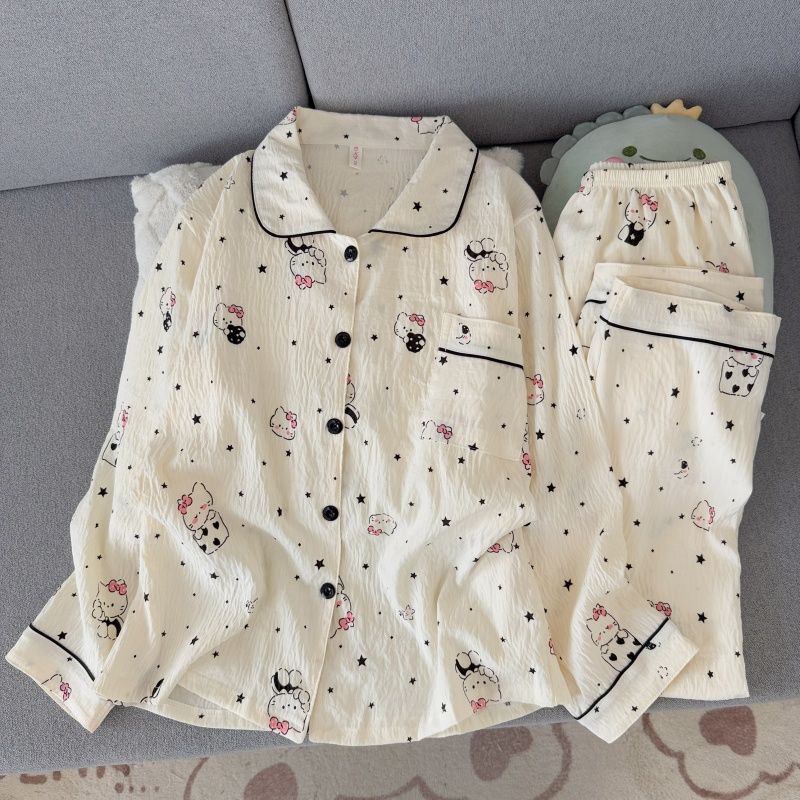 2026 Cloud Cotton New Pajamas for Girls, Long Sleeve and Pants, Thin Sweet Cartoon Print Homewear Set 2026 Cloud Cotton New Pajamas for Girls, Long Sleeve and Pants, Thin Sweet Cartoon Print Homewear Set