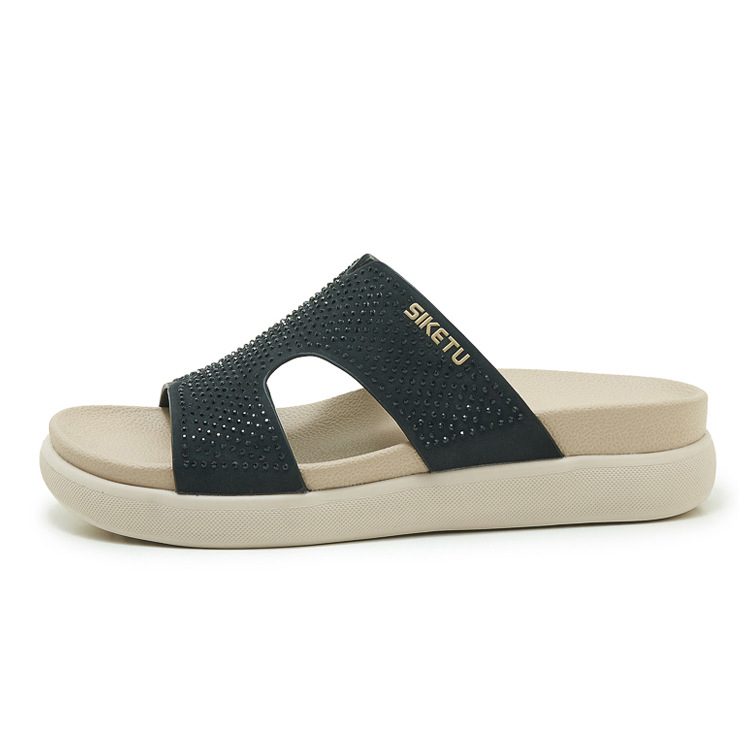 Dép sandal nữ xỏ ngón đế bệt đính đá lấp lánh phong cách Hàn Quốc — màu đen, màu hồng, màu mơ chi tiết 26