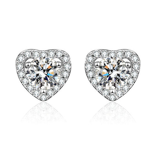 Shake Sound Explosions S925 Silver Needle Six-claw Earrings Simulation Mosan Diamond Princess Square Bag Round Bag Earrings Women's Love Earrings