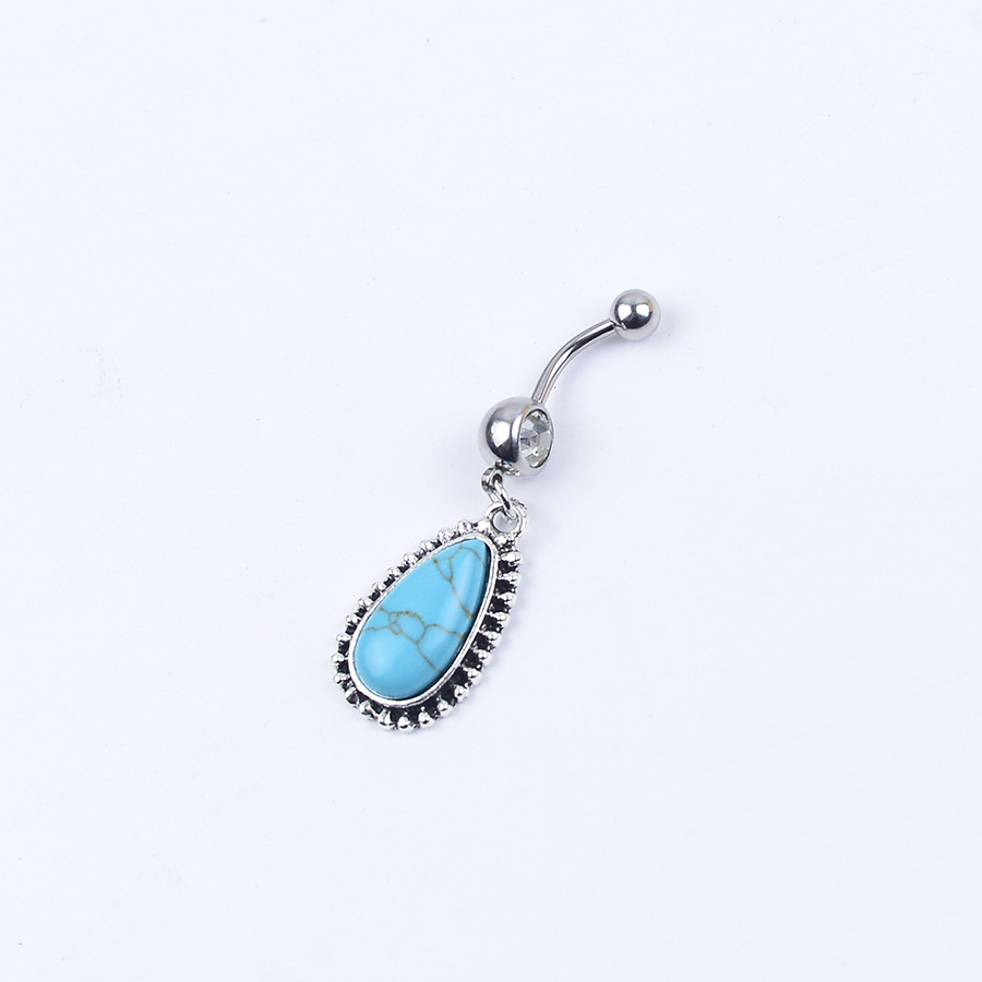 Turquoise Piercing Navel Ring Creative Retro Bullhead Cactus Style_voghion.com