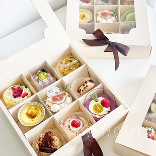 Transparent Window Internet Red 9-grain Mafen Cup Box White Jiugongge Dessert Box Macaron Cupcake Package Box