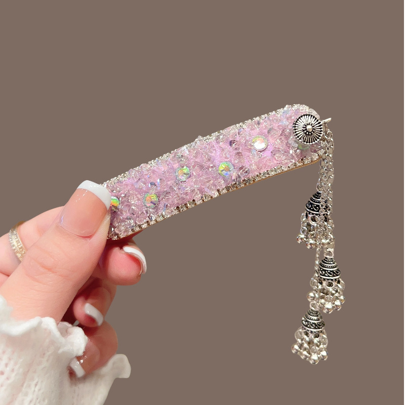 エスニックスタイルフラッシュダイヤモンドタッセルbbクリップヘビーデューティーヘアクリップ女性のハイエンドクリスタルヘアクリップ気質ヘアクリップヘアアクセサリー新しいスタイル|undefined