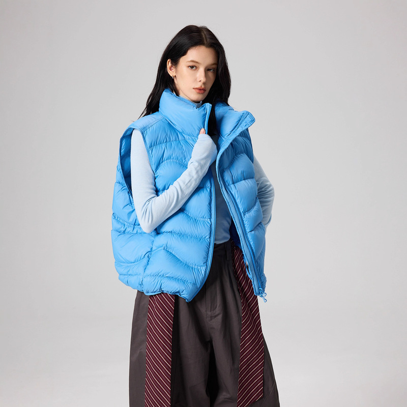 New National Standard 95 White Duck down Stand Collar down Jacket Vest Women's Short Wavy Pattern Slimming Look Warm Fashion Vest 2025