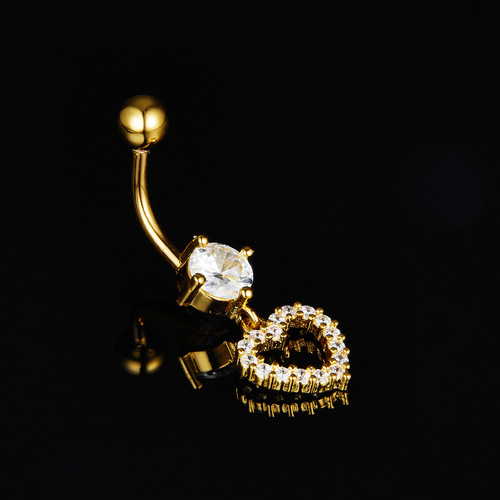 Cross-border new love zircon belly button button, heart-shaped belly button ring, human body piercing belly ornament, European and American best-selling model