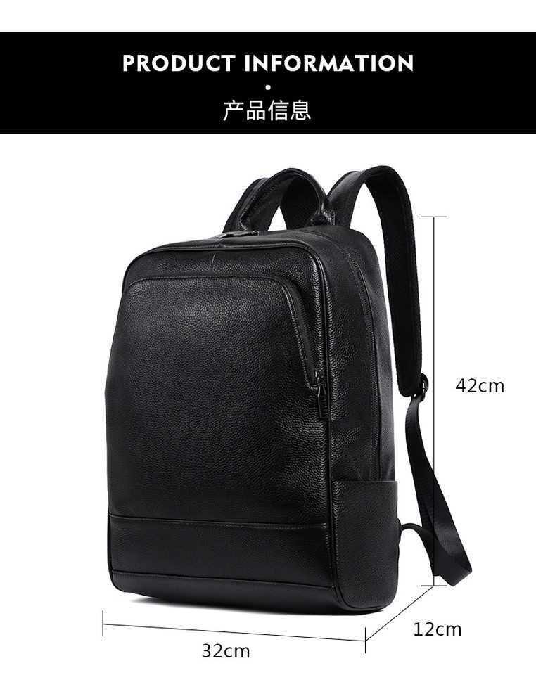 Ba lô nam da bò lớp đầu tiên đơn giản, túi đựng laptop đi học đi làm du lịch 42×32×12 cm — Màu đen chi tiết 9