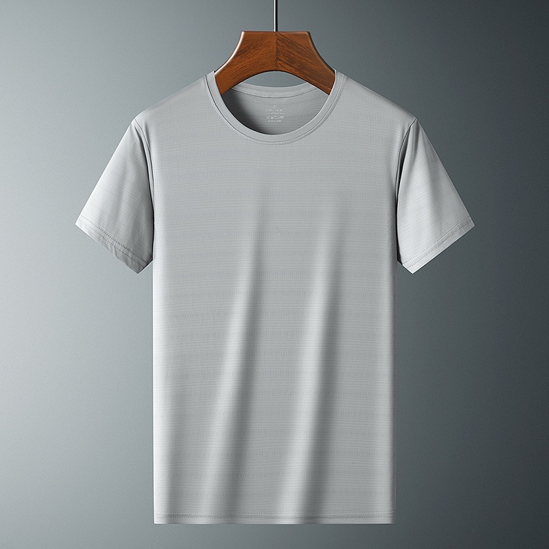Verano transpirable cuello redondo deportes al aire libre Seda de hielo Aire acondicionado de secado rápido Camiseta de manga corta para hombres y mujeres camiseta de talla grande fábrica al por mayor