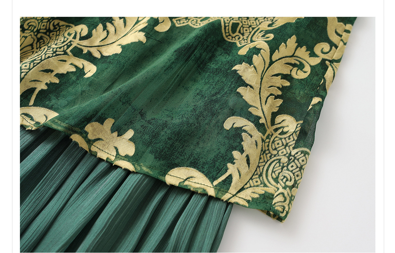 Đầm maxi nữ phong cách Trung Hoa mới, tay không, đính cườm lụa, dáng thắt eo N6041 — màu vàng, xanh lá cây chi tiết 42
