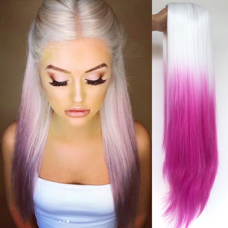 European and American Internet Celebrated Wig Women's 2-color Gradient Mid-length Straight Hair Full Head Cover European and American Internet Celebrated Wig Women's 2-color Gradient Mid-length Straight Hair Full Head Cover