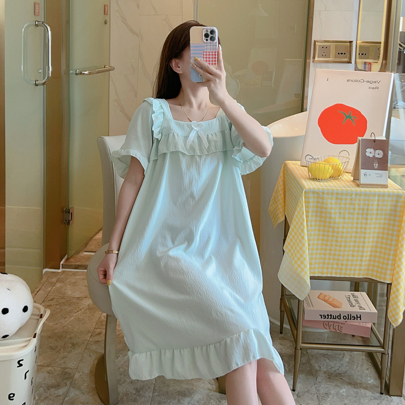 Nube de verano algodón pijama de mangas cortas mujeres 2025 nuevo delgado verano pijama de mujer princesa lindo vestido de casa