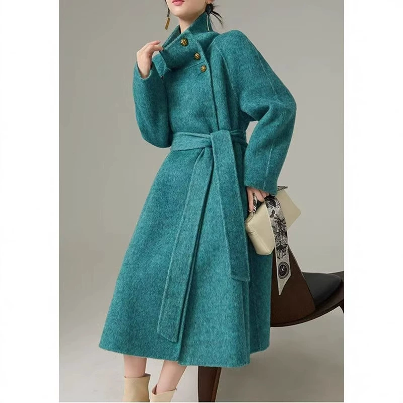 2024 новый воротник Hipban стиль двусторонний кашемировое пальто женский корейский плащ длинношерстный толстый шерстяной твидовой куртка