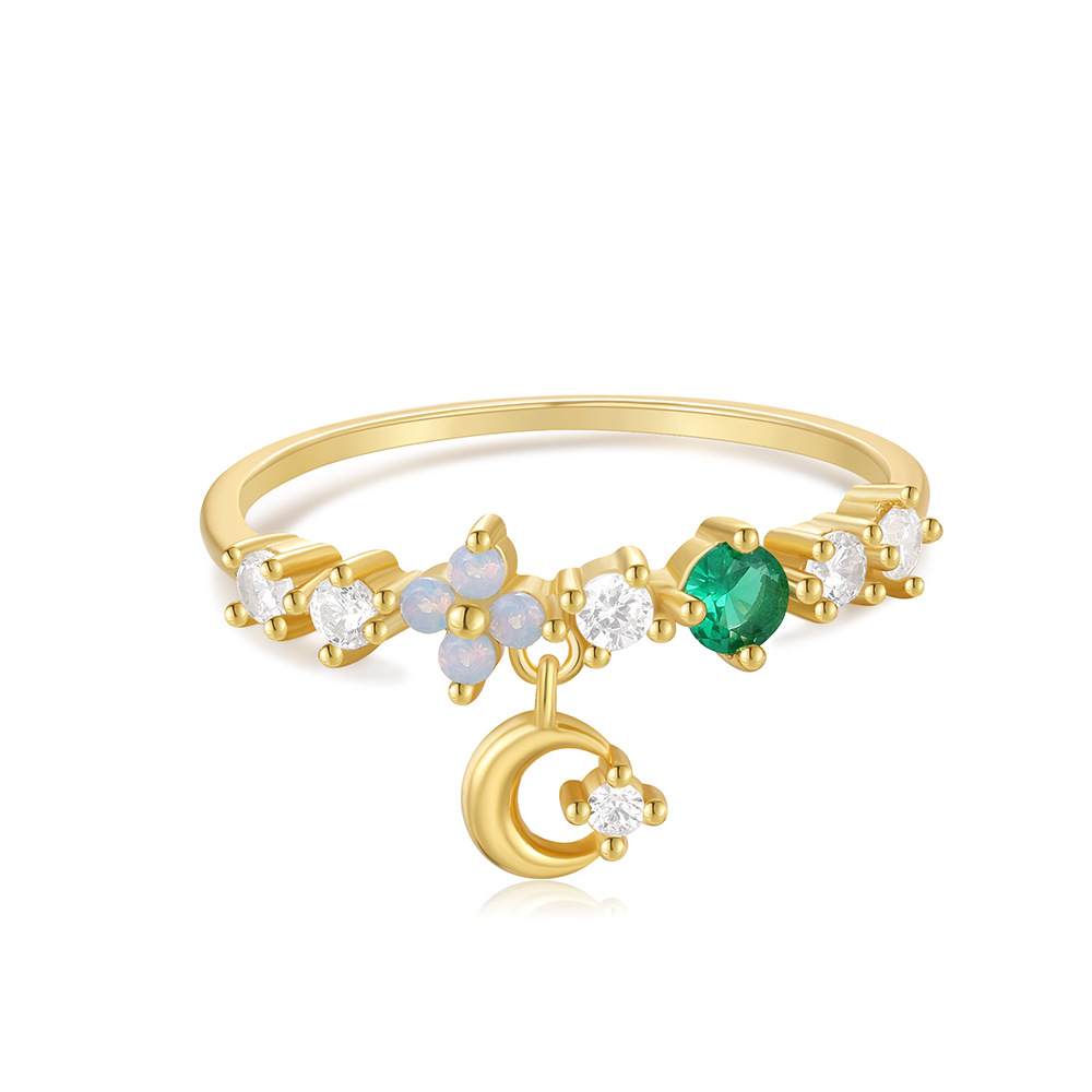 Women's Gender Plating, Inlay Design 925 Sterling Silver Crystal Zircon Moon Rings 925 Sterling Silver Rings