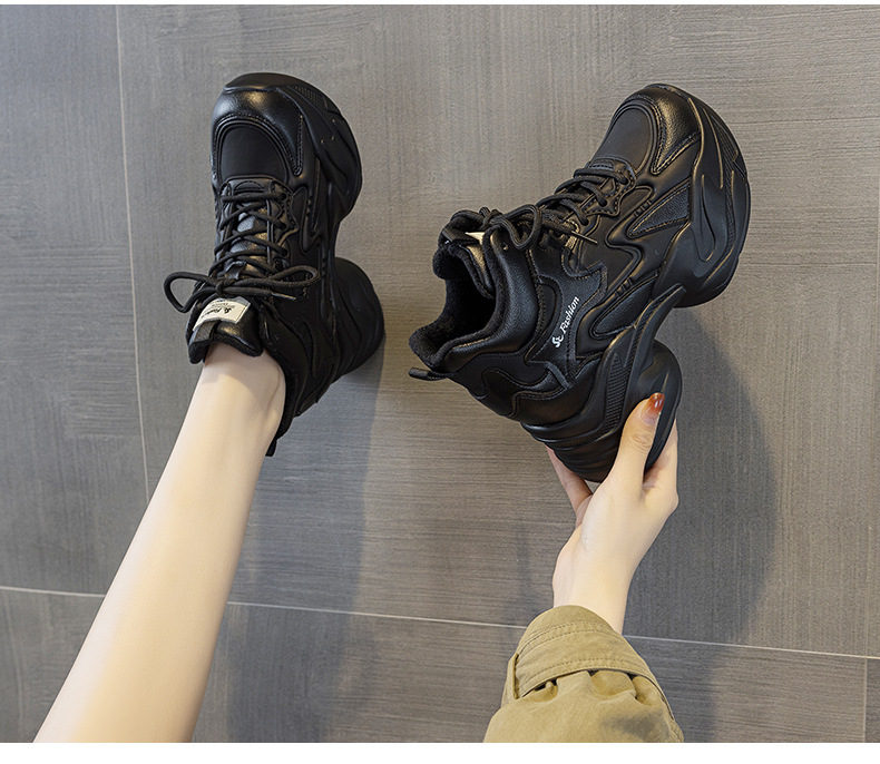 Giày sneaker nữ đế dày tăng chiều cao phong cách thể thao — Đen lót lông 5351-1, Đen lót đơn 5353, Be lót lông 5351-1, Be lót đơn 5351 chi tiết 19