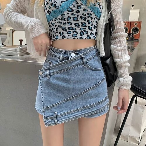 Korean Version Asymmetrical Patchwork Skirt High-Waist Slimming Sun-Protective Women's Petite Summer Versatile Short Pants
