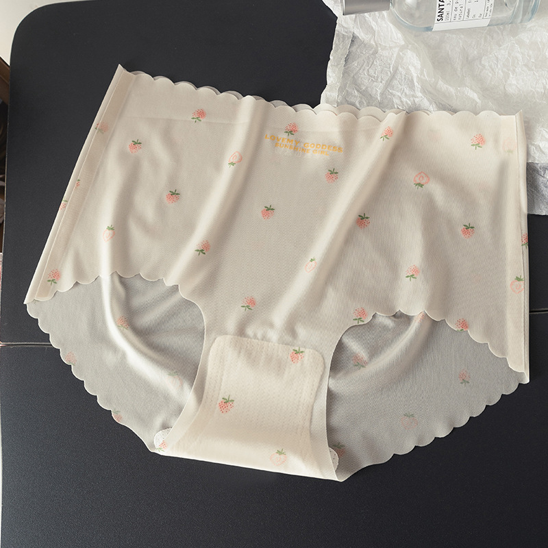 Chica de seda de hielo de fresa sin costuras estilo delgado de secado rápido estudiante entrepierna de algodón puro cintura media niña mujer antibacteriana refrescante