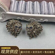 海蒂新款中古霸气满钻狮子头耳钉立体做旧栩栩如生动物系气质耳坠