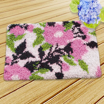 Mat Woolen Embroidery Cushion Floor Mat | Avtomobil döşəmə paspasları - zd070-pink-flower-50cm-white-net-cross