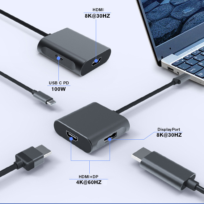 3-in-1 Docking Station Type-C to HDMI Displayport Pd100W Charging Hub