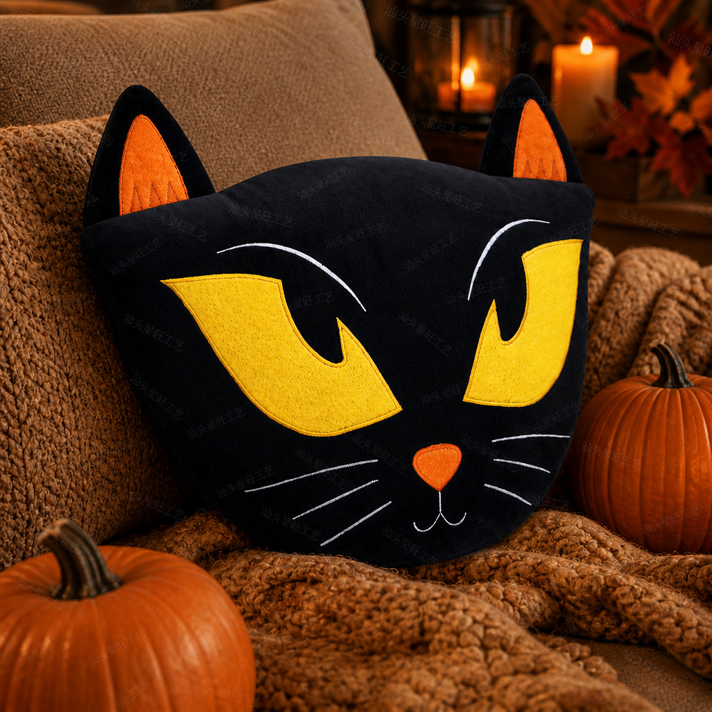 Nuevos productos transfronterizos almohada de Halloween, búho negro con almohada de núcleo, almohada de asiento creativa encantadora, almohada simple.